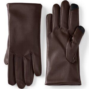 Lands End Women's Brown Cashtouch Lined Faux Leather Glove Sz M